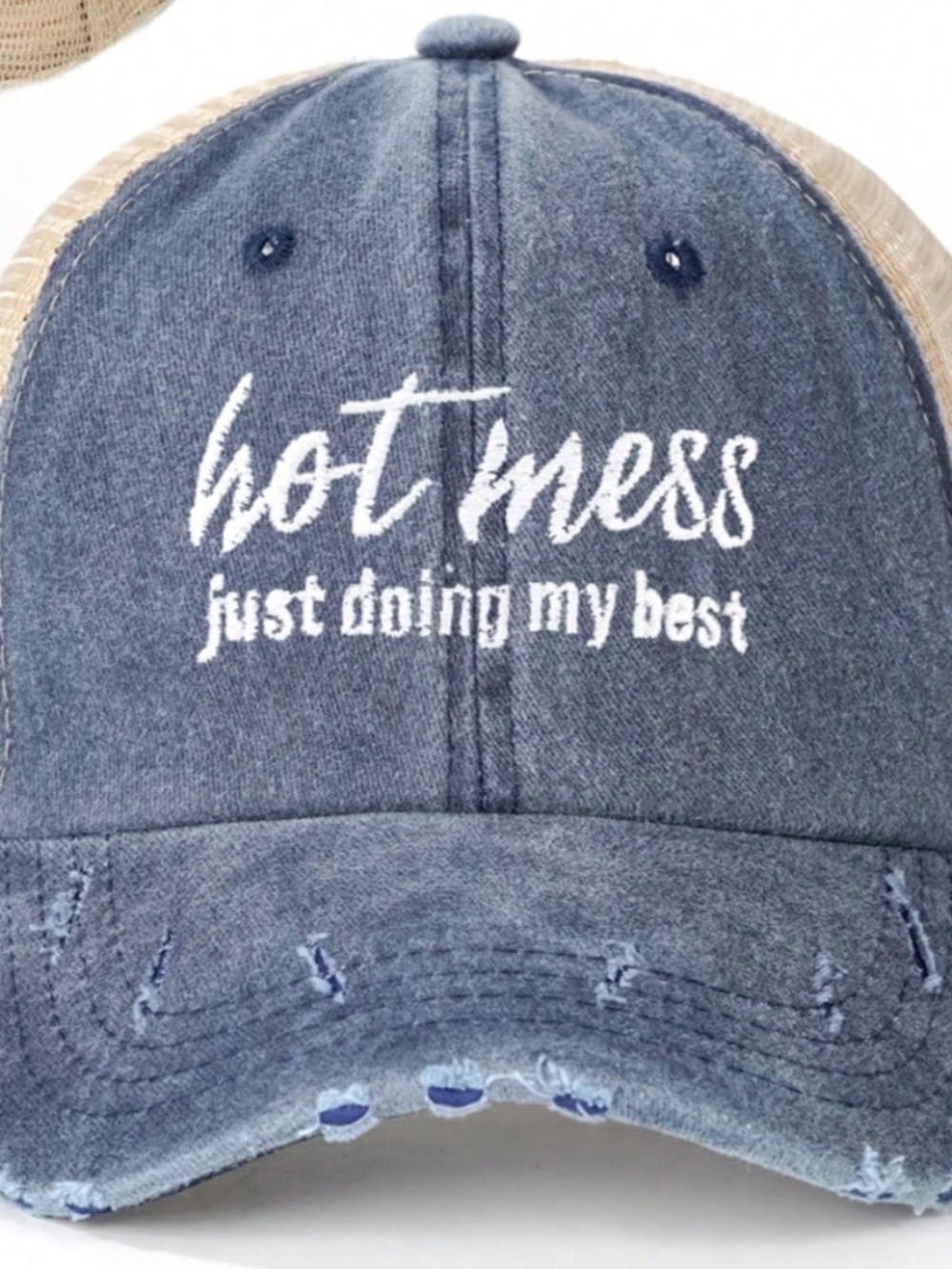 Hot Mess, Just doing my Best Graphic Embroidered Baseball Ponytail Cap - Picture 6 of 9